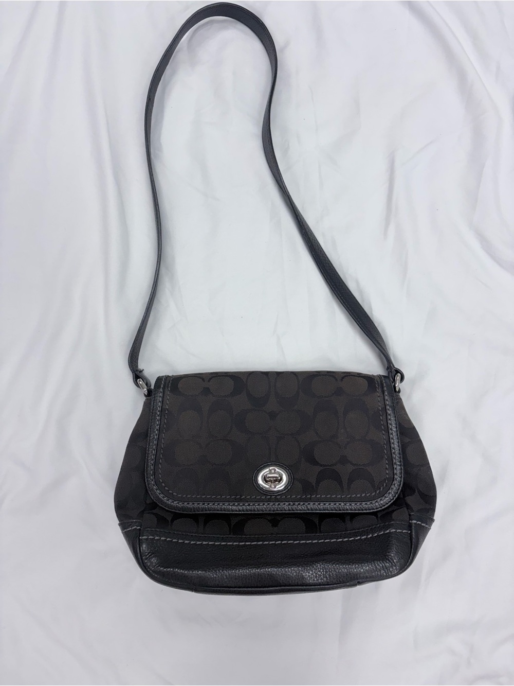 Coach Black Signature Canvas Turnlock Crossbody